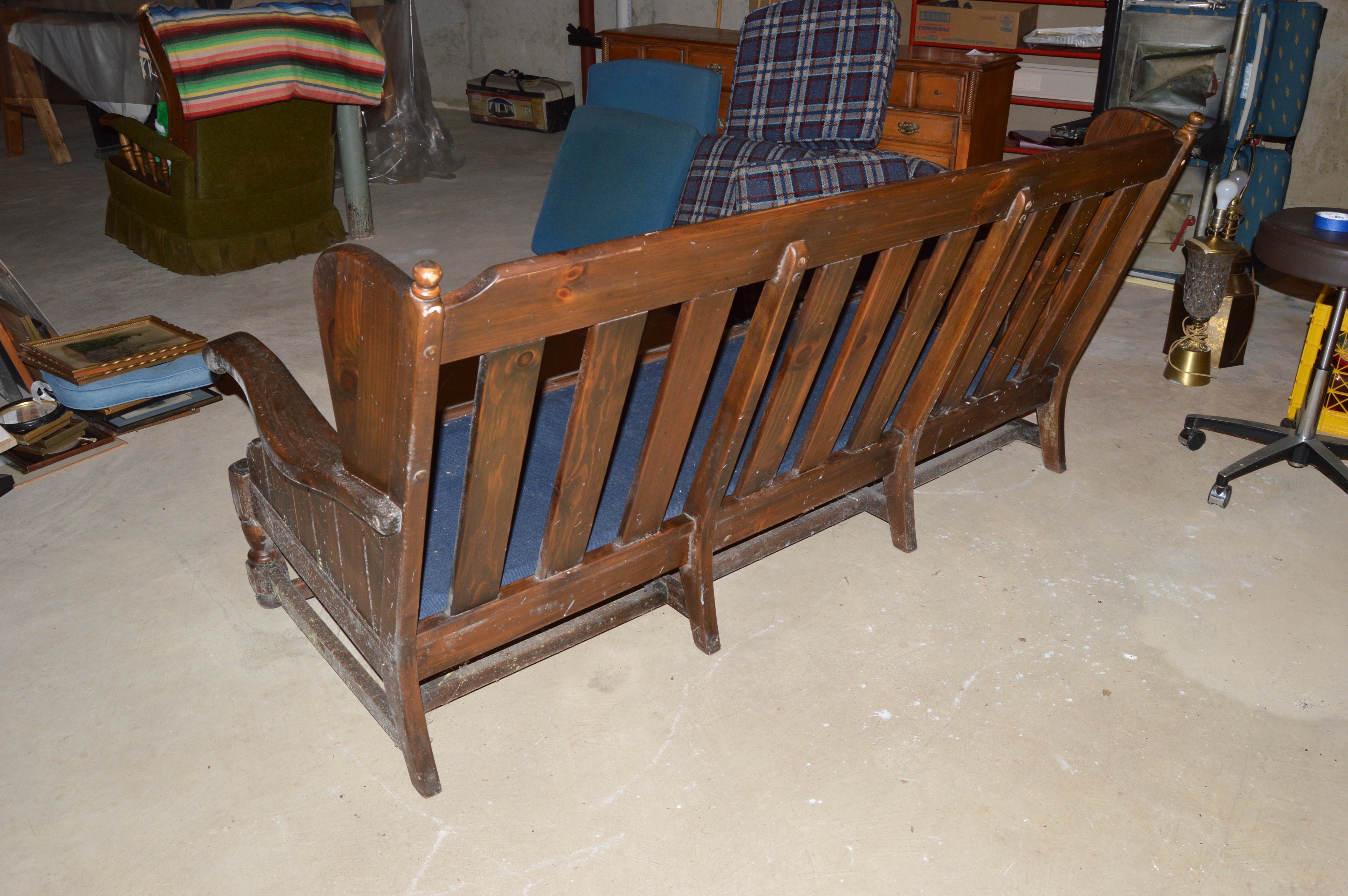Vintage "Old Tavern" Wood Sofa, Chair, and Table by Ethan Allen
