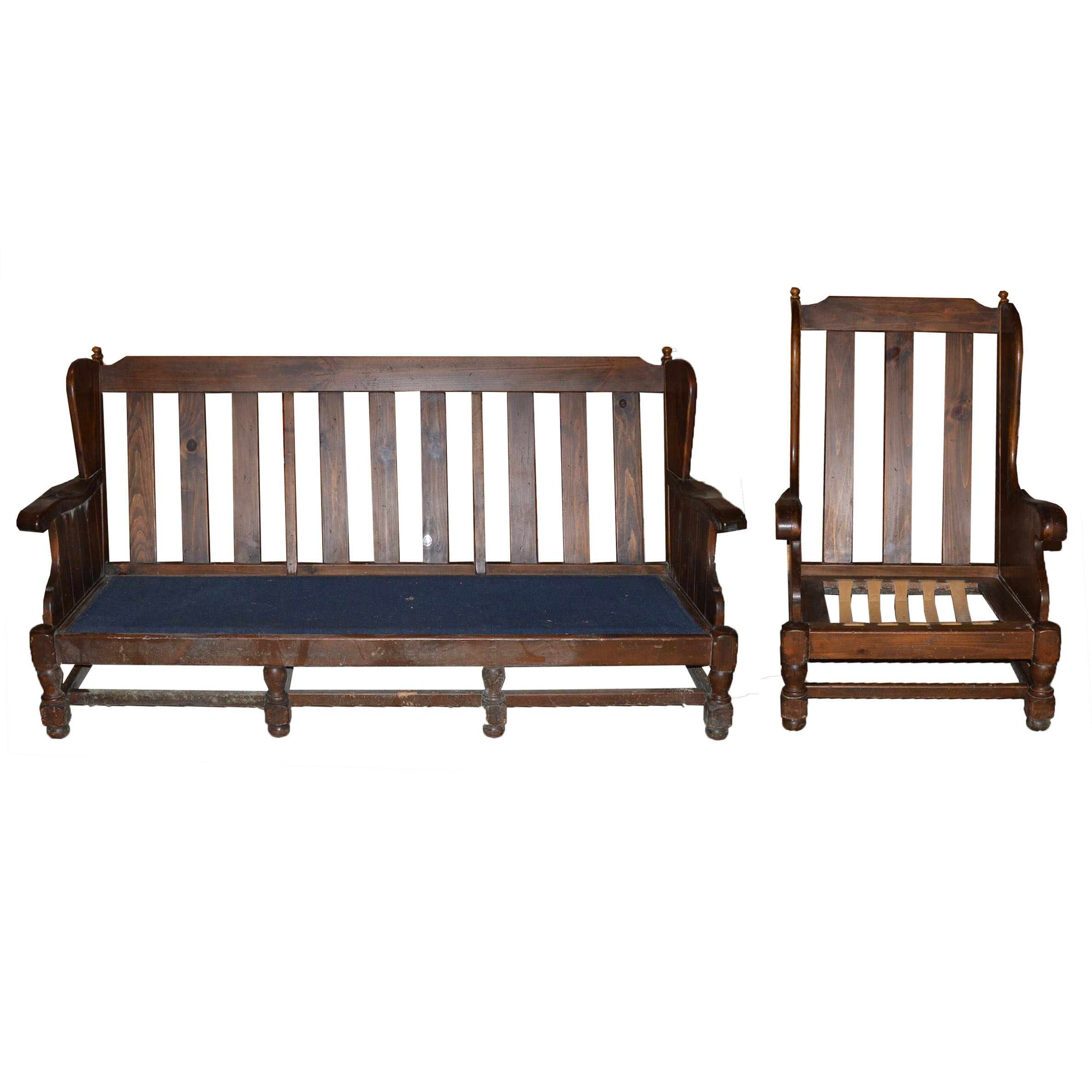 Vintage "Old Tavern" Wood Sofa, Chair, and Table by Ethan Allen