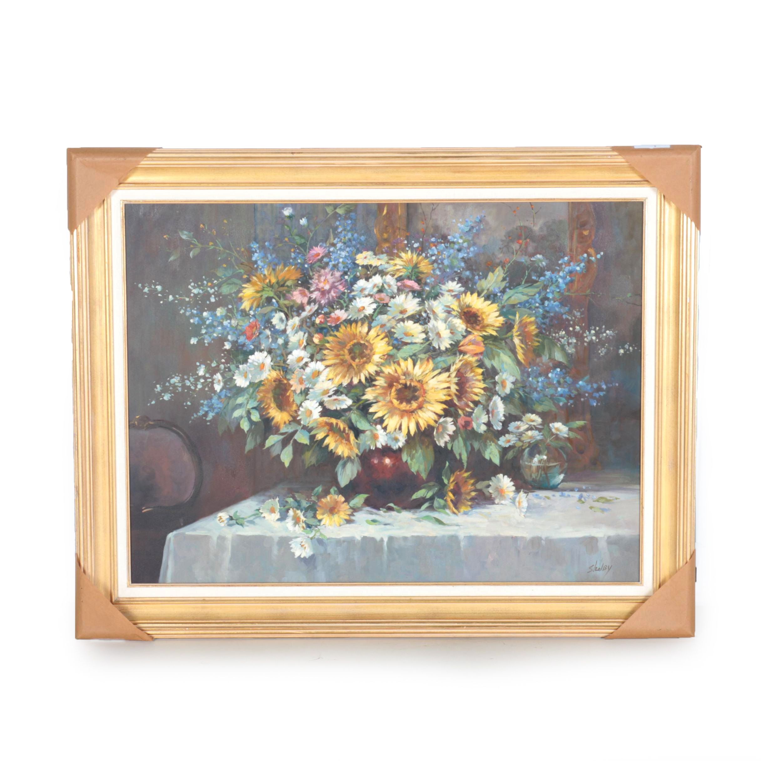 Shelby Oil Painting on Canvas "Vase of Daisies"