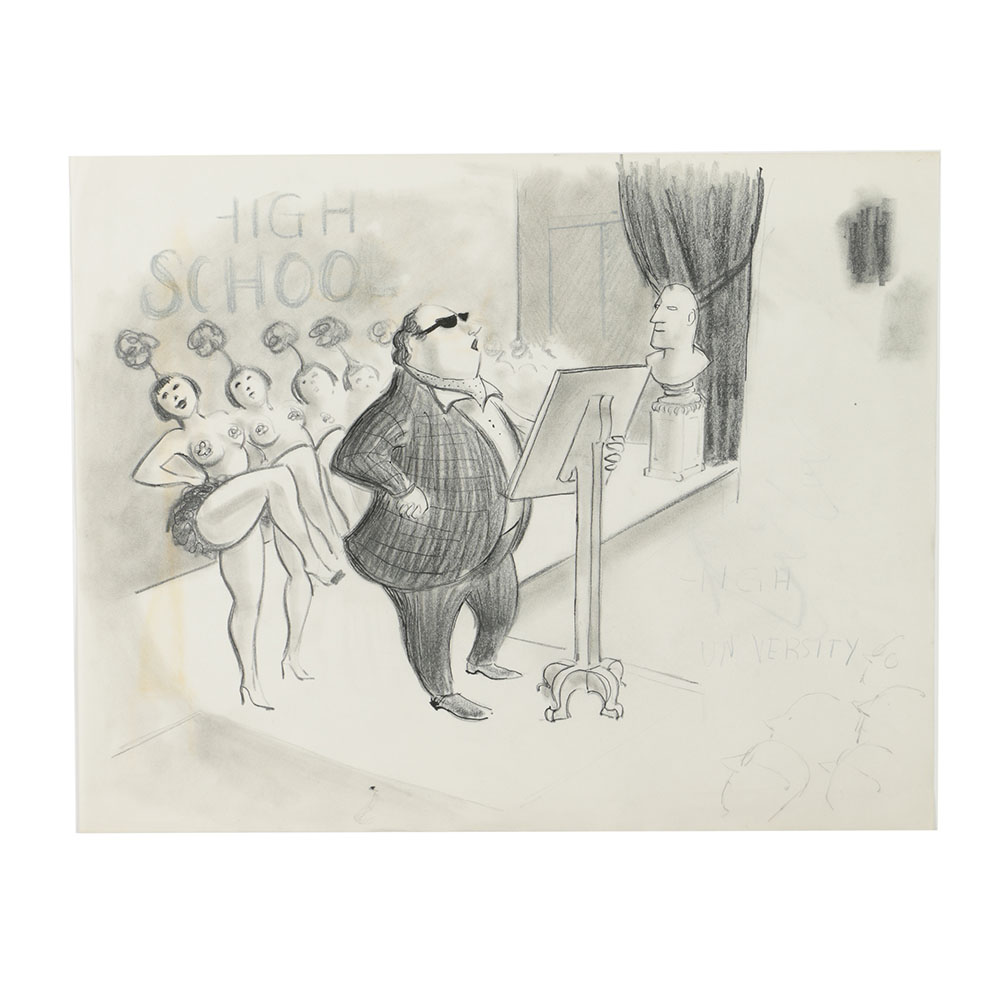 Bob Guccione Graphite and Ink Drawing on Paper of Stage Performance