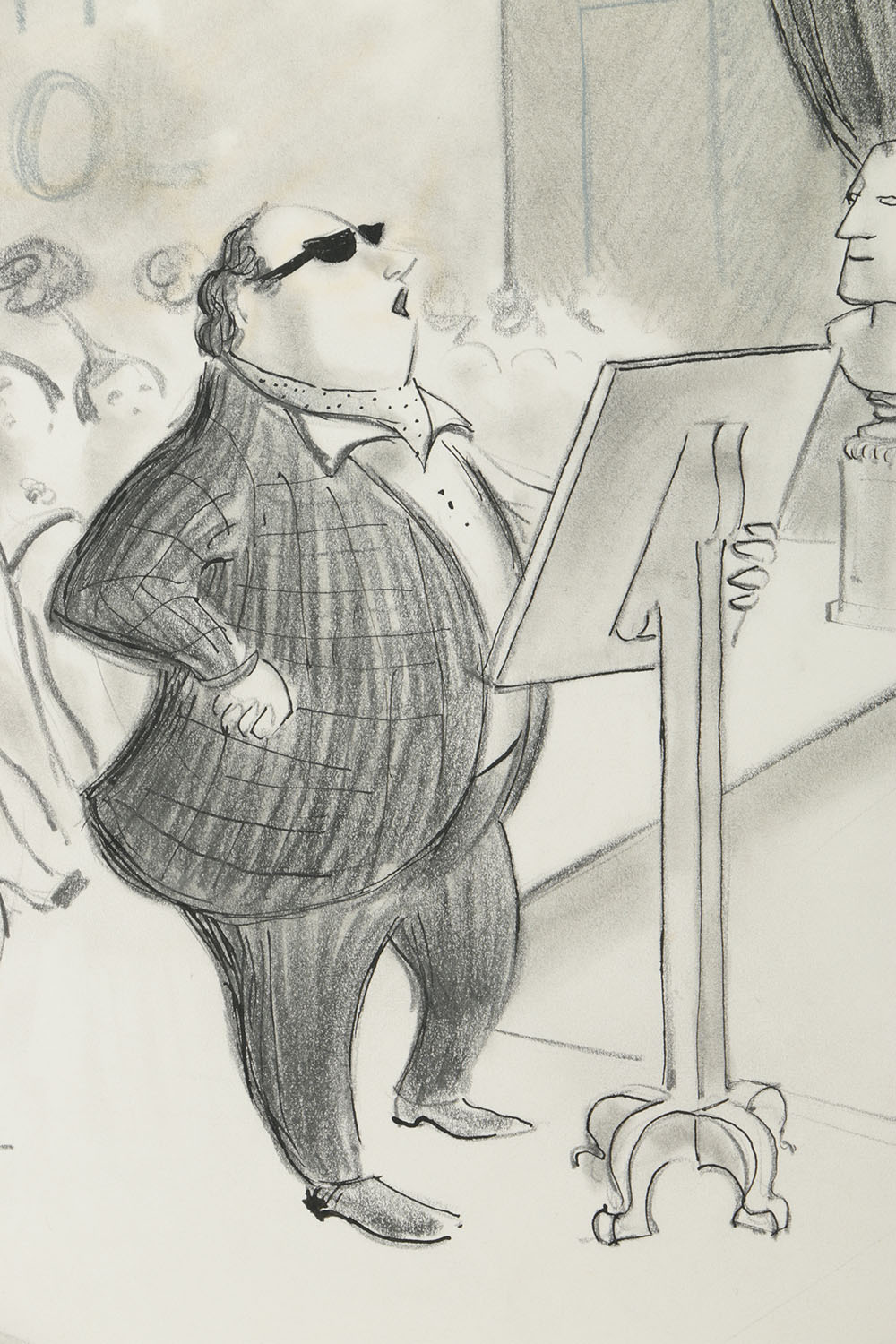 Bob Guccione Graphite and Ink Drawing on Paper of Stage Performance