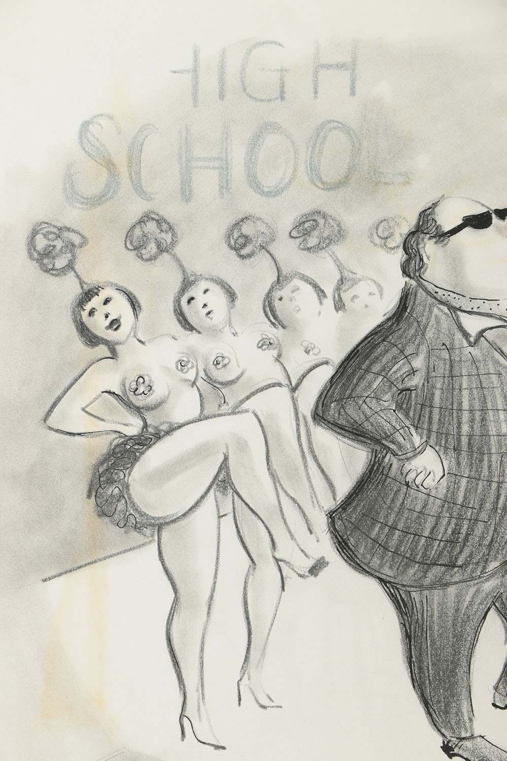 Bob Guccione Graphite and Ink Drawing on Paper of Stage Performance