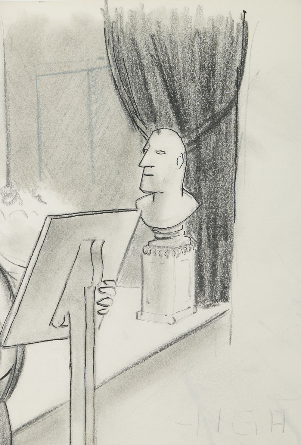 Bob Guccione Graphite and Ink Drawing on Paper of Stage Performance