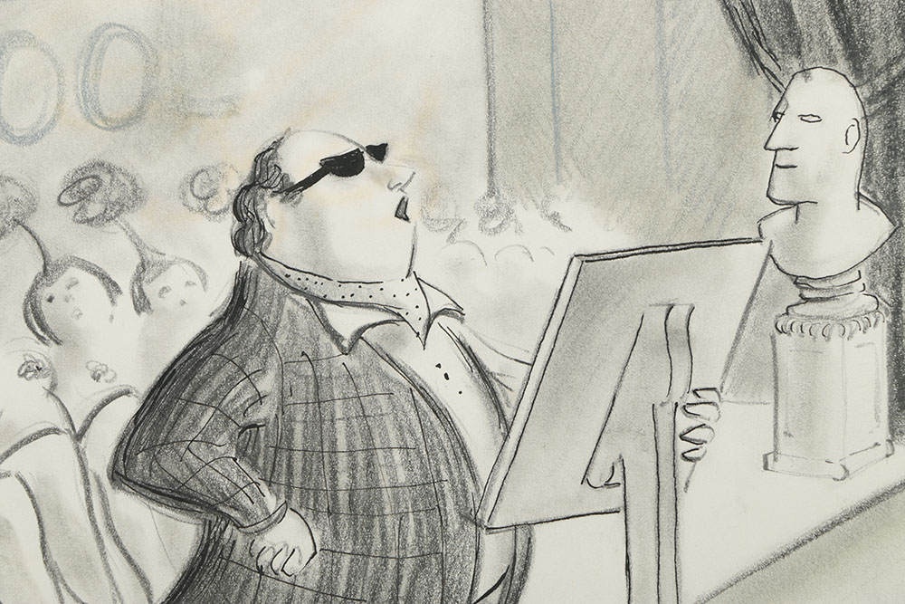 Bob Guccione Graphite and Ink Drawing on Paper of Stage Performance