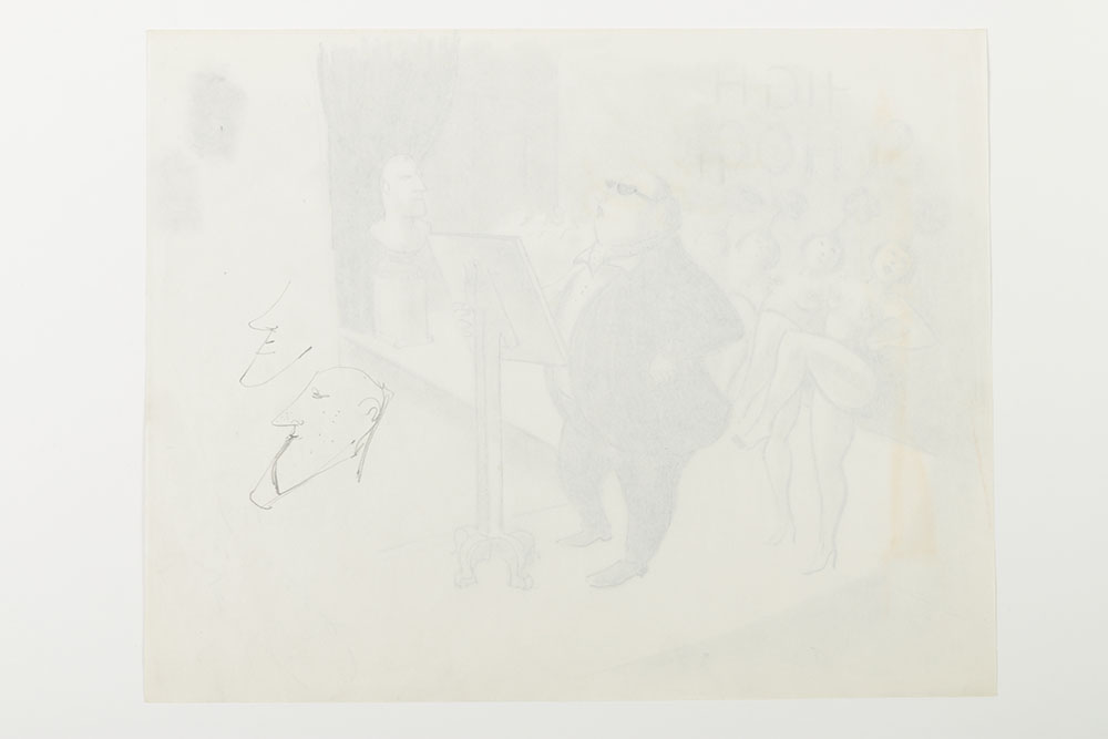 Bob Guccione Graphite and Ink Drawing on Paper of Stage Performance