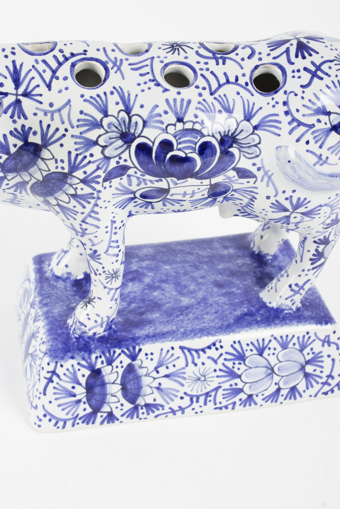 Tiffany & Co. Hand-Painted Delft Tulipiere Cow Vase