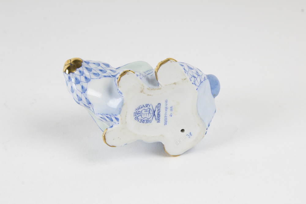 Herend "Crouching" Blue Fishnet Bunny Figurine