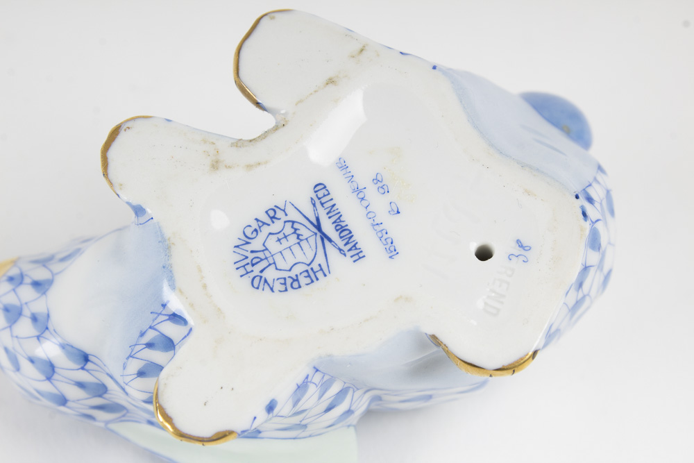 Herend "Crouching" Blue Fishnet Bunny Figurine