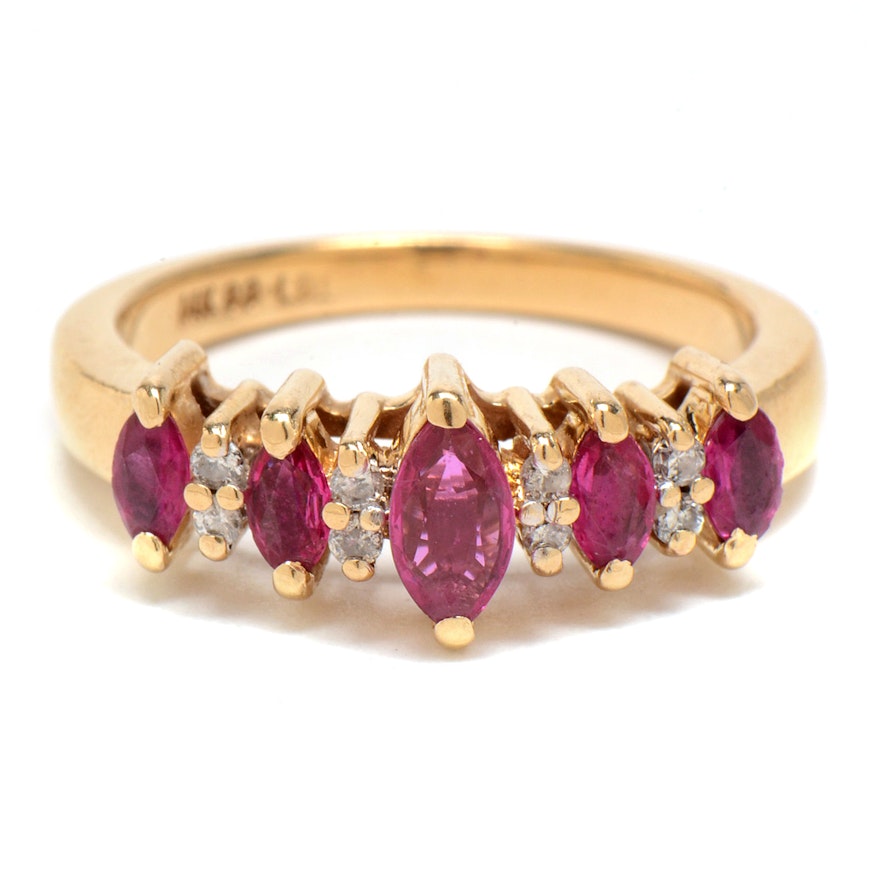 14K Yellow Gold Diamond and Ruby Ring