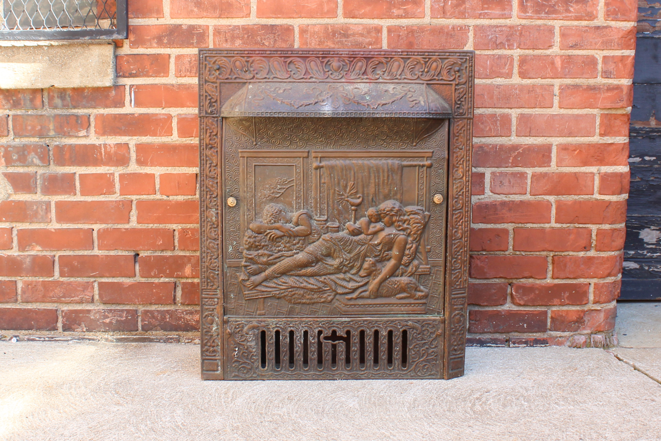 Early 1900s Fireplace Insert With Embossed Summer Cover