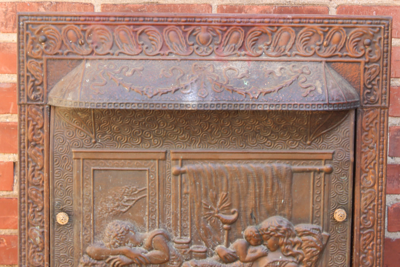Early 1900s Fireplace Insert With Embossed Summer Cover