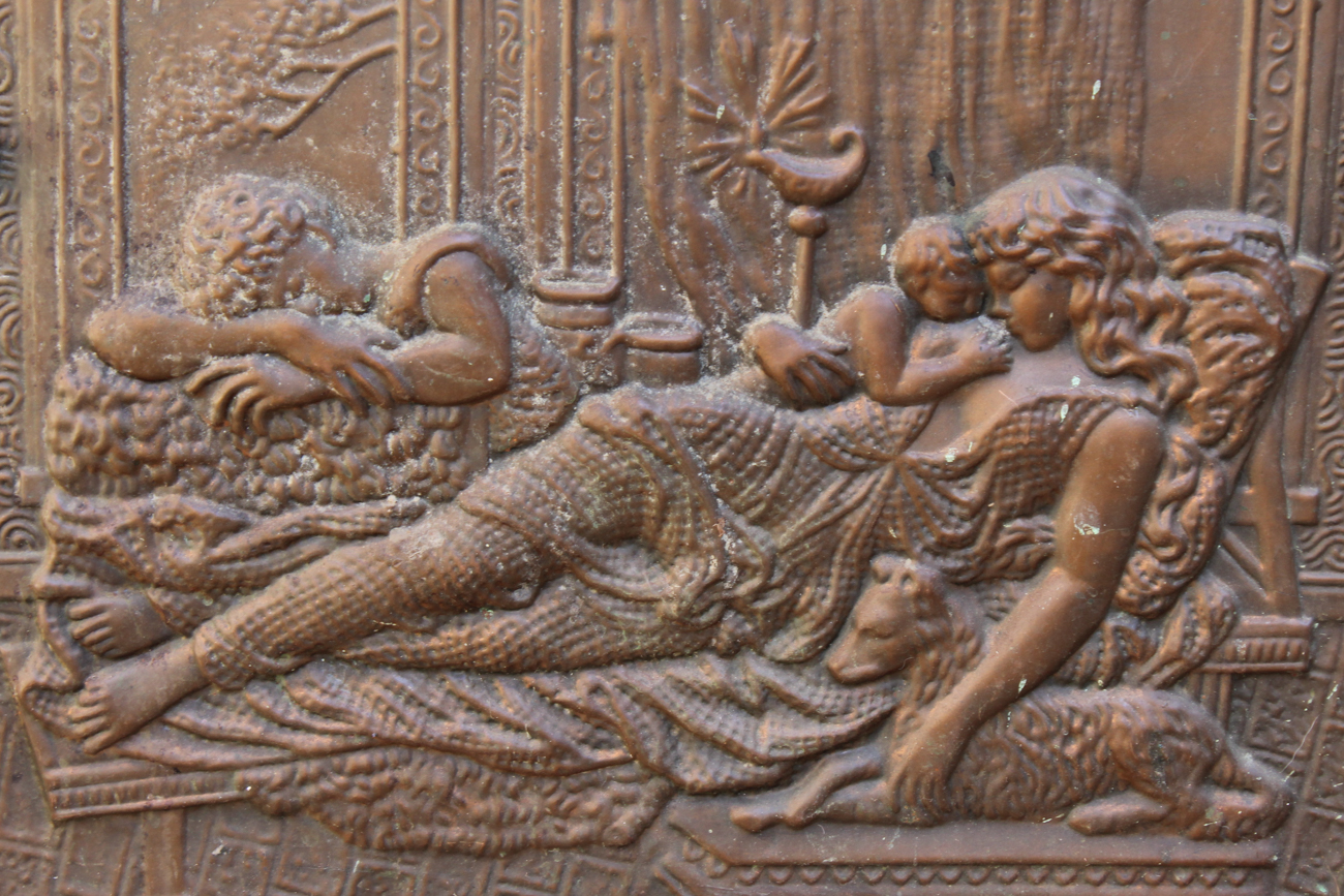 Early 1900s Fireplace Insert With Embossed Summer Cover