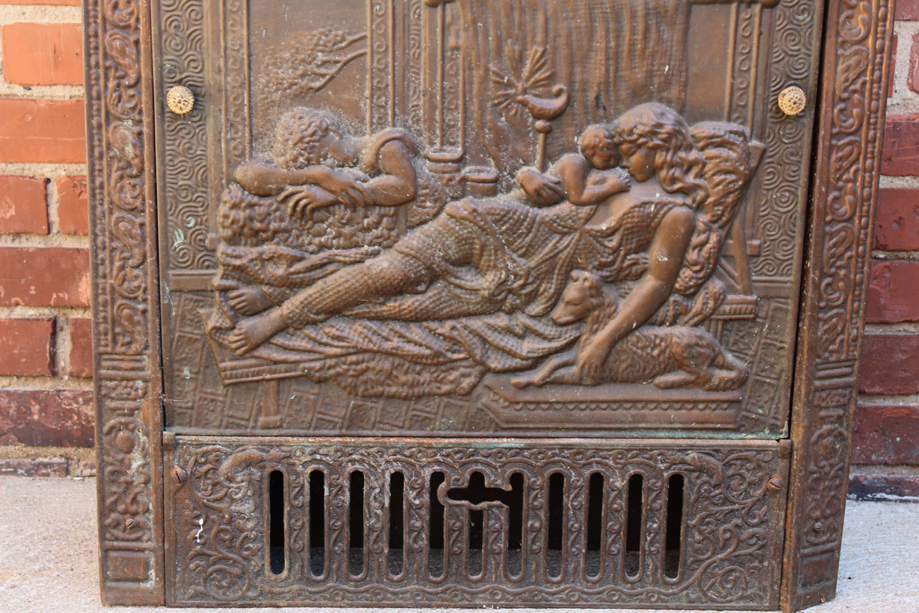 Early 1900s Fireplace Insert With Embossed Summer Cover