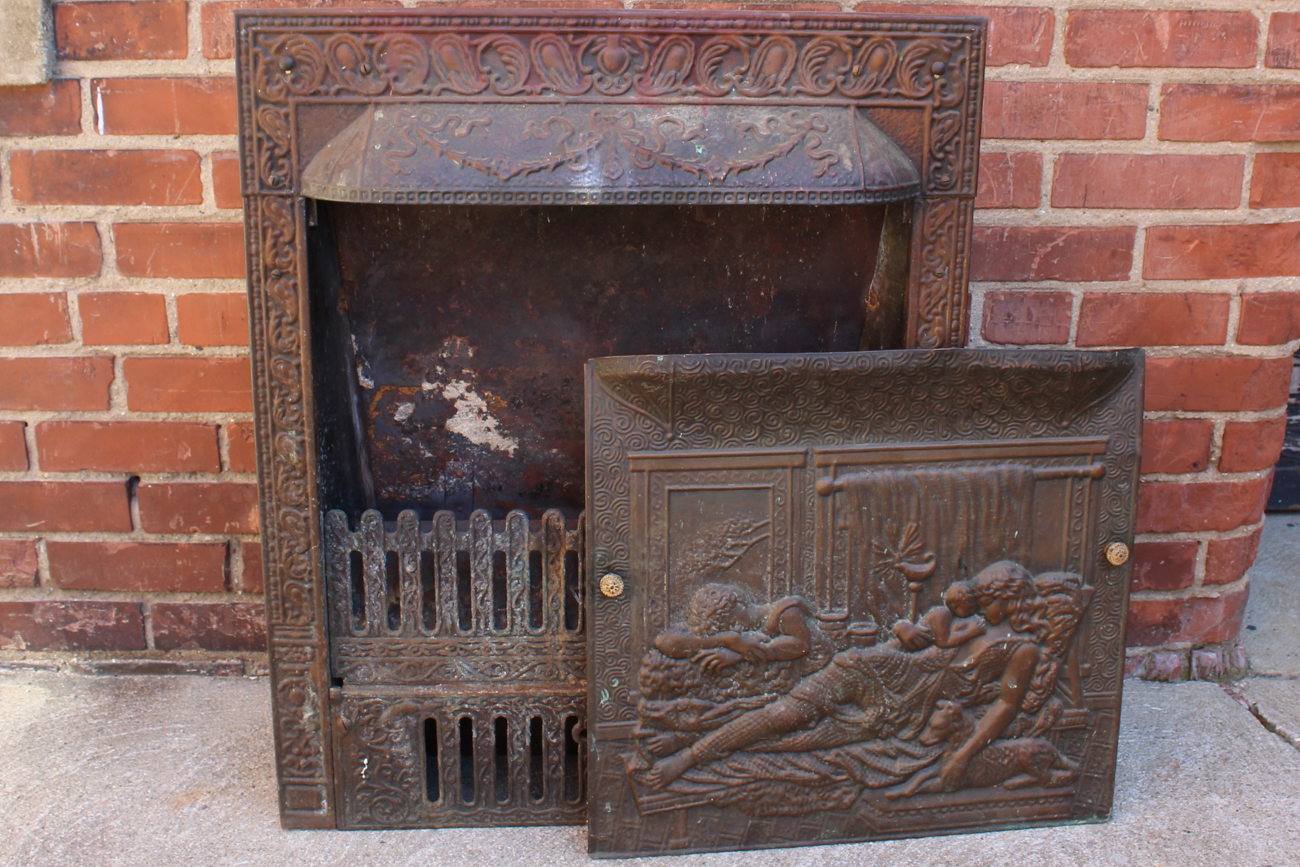 Early 1900s Fireplace Insert With Embossed Summer Cover