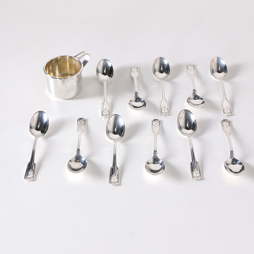 Gorham "Spotswood" Sterling Silver Spoons and a Baby Cup