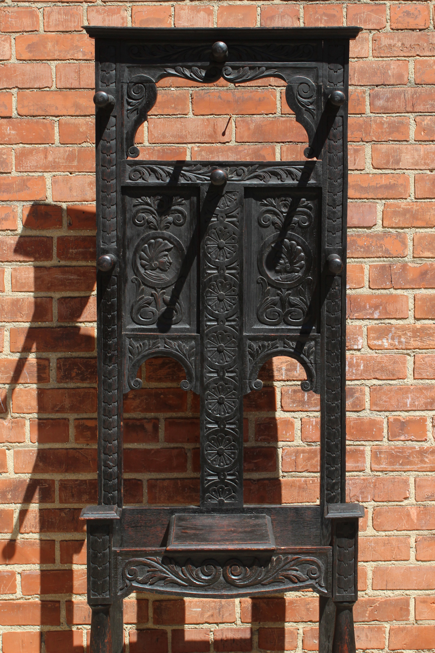 Hand Carved English Oak Hall Tree Circa The Mid 1800s