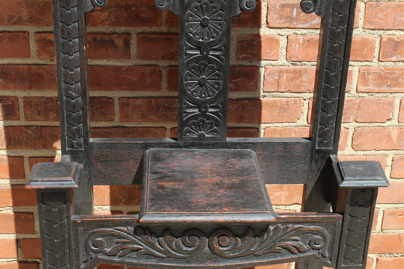 Hand Carved English Oak Hall Tree Circa The Mid 1800s