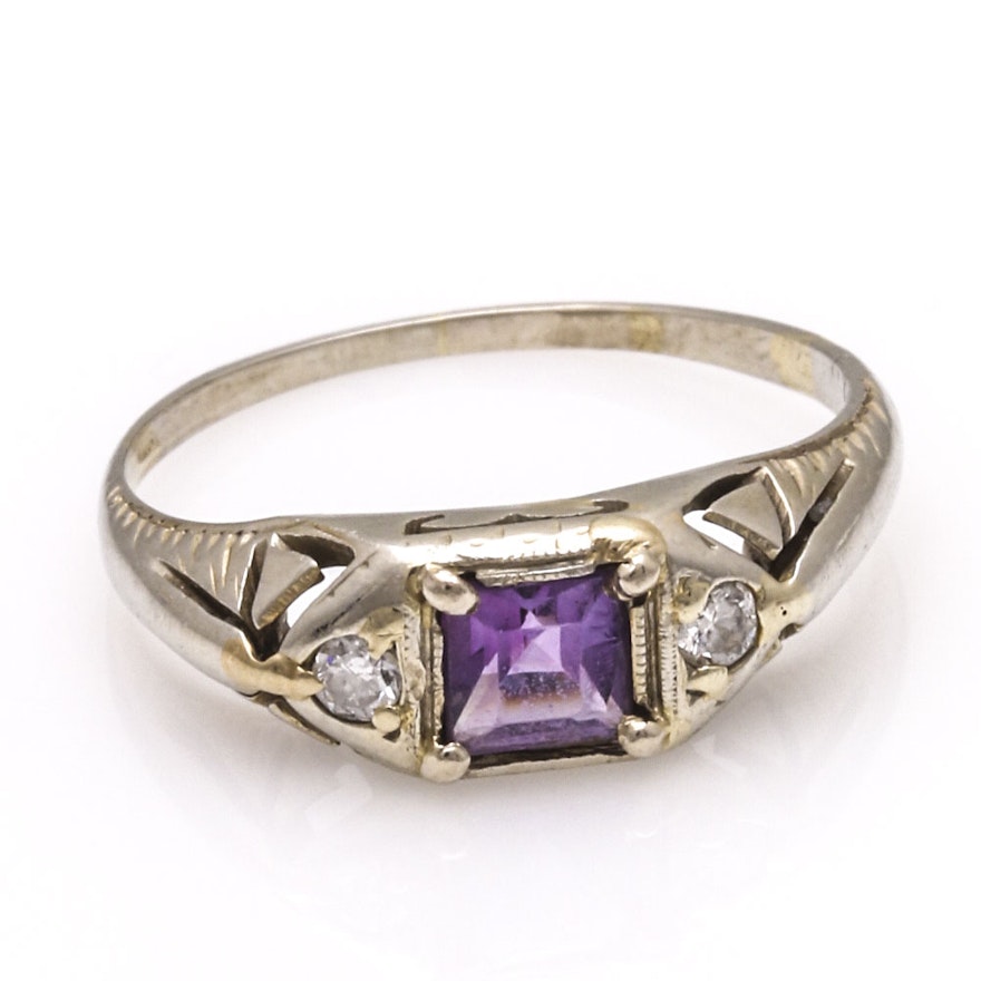 18K White Gold Amethyst and Diamond Ring