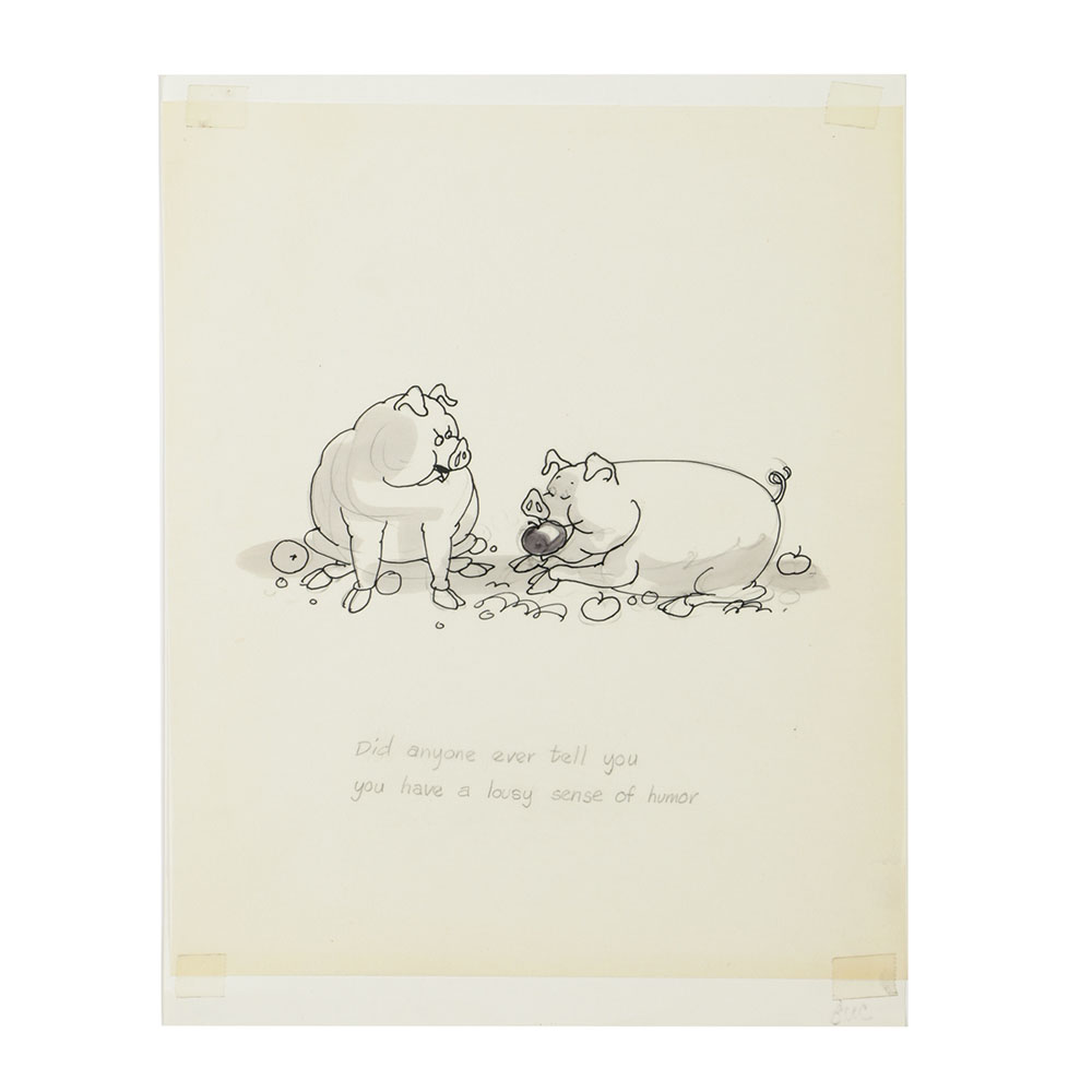 Art Cummings Mixed Media Cartoon on Transparent Paper of Pigs