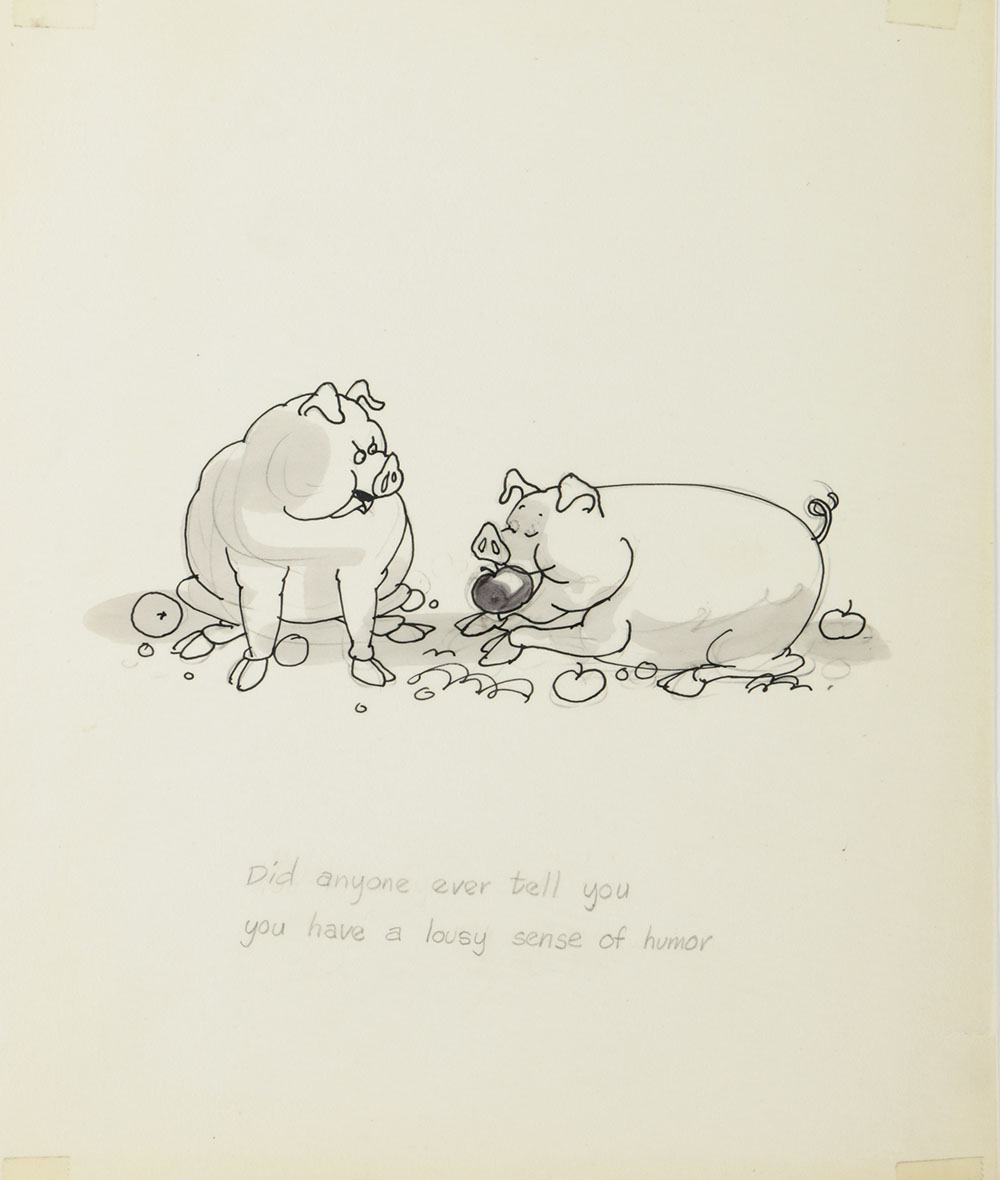 Art Cummings Mixed Media Cartoon on Transparent Paper of Pigs