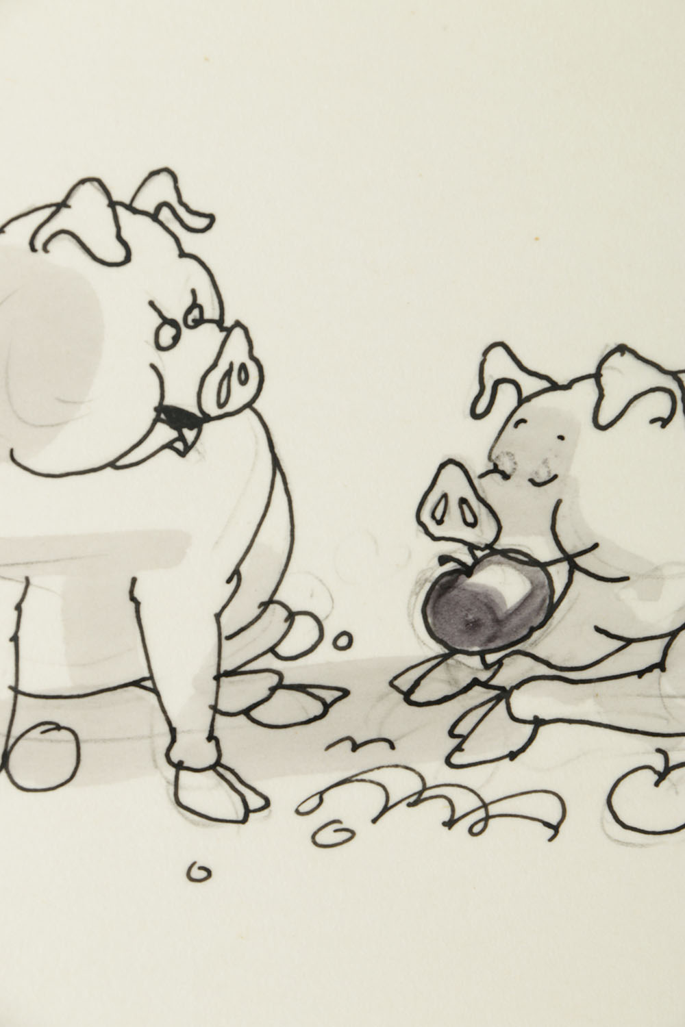 Art Cummings Mixed Media Cartoon on Transparent Paper of Pigs