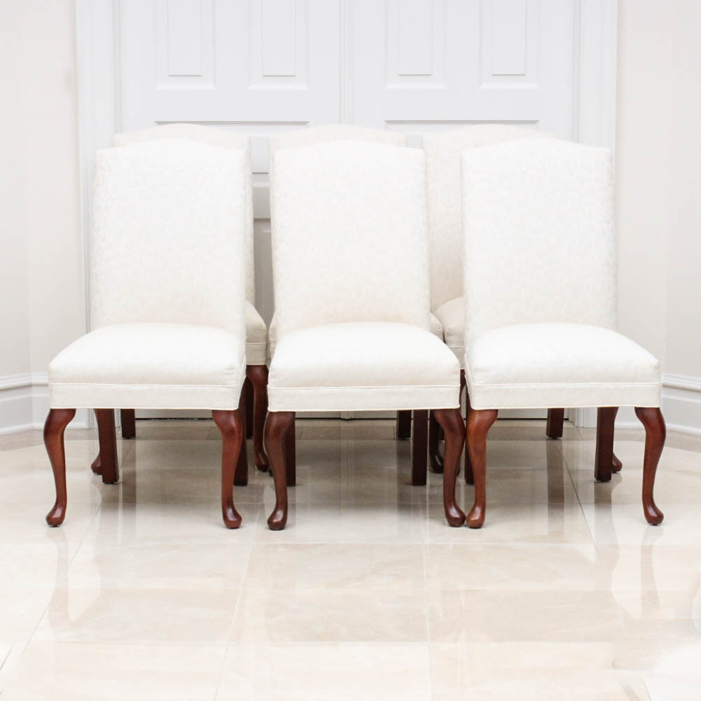 Six Upholstered Cherry Dining Chairs