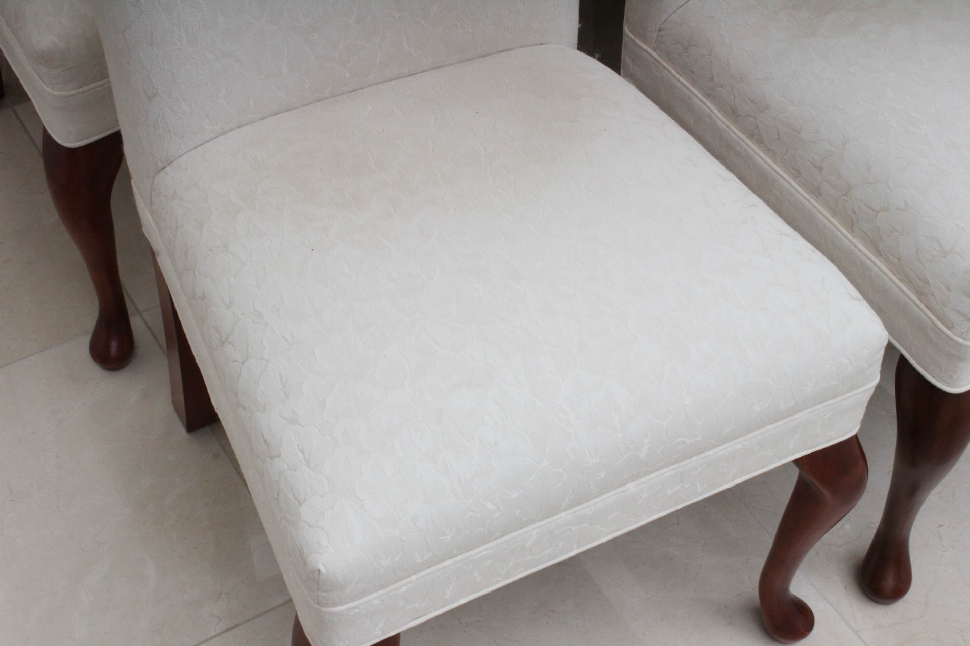 Six Upholstered Cherry Dining Chairs