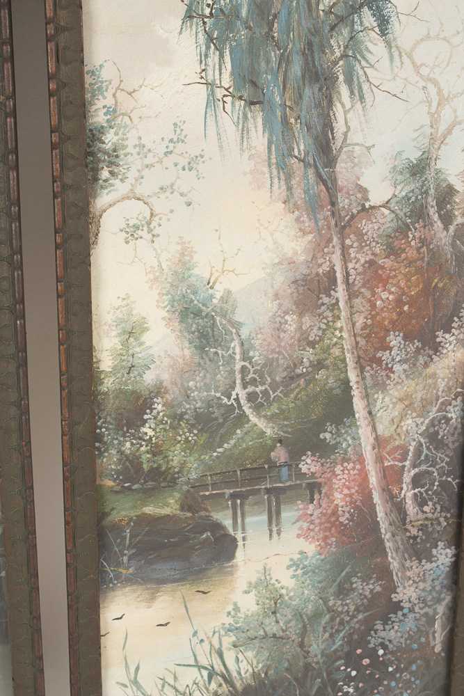 Pair of Asian Inspired Gouache Landscape Paintings