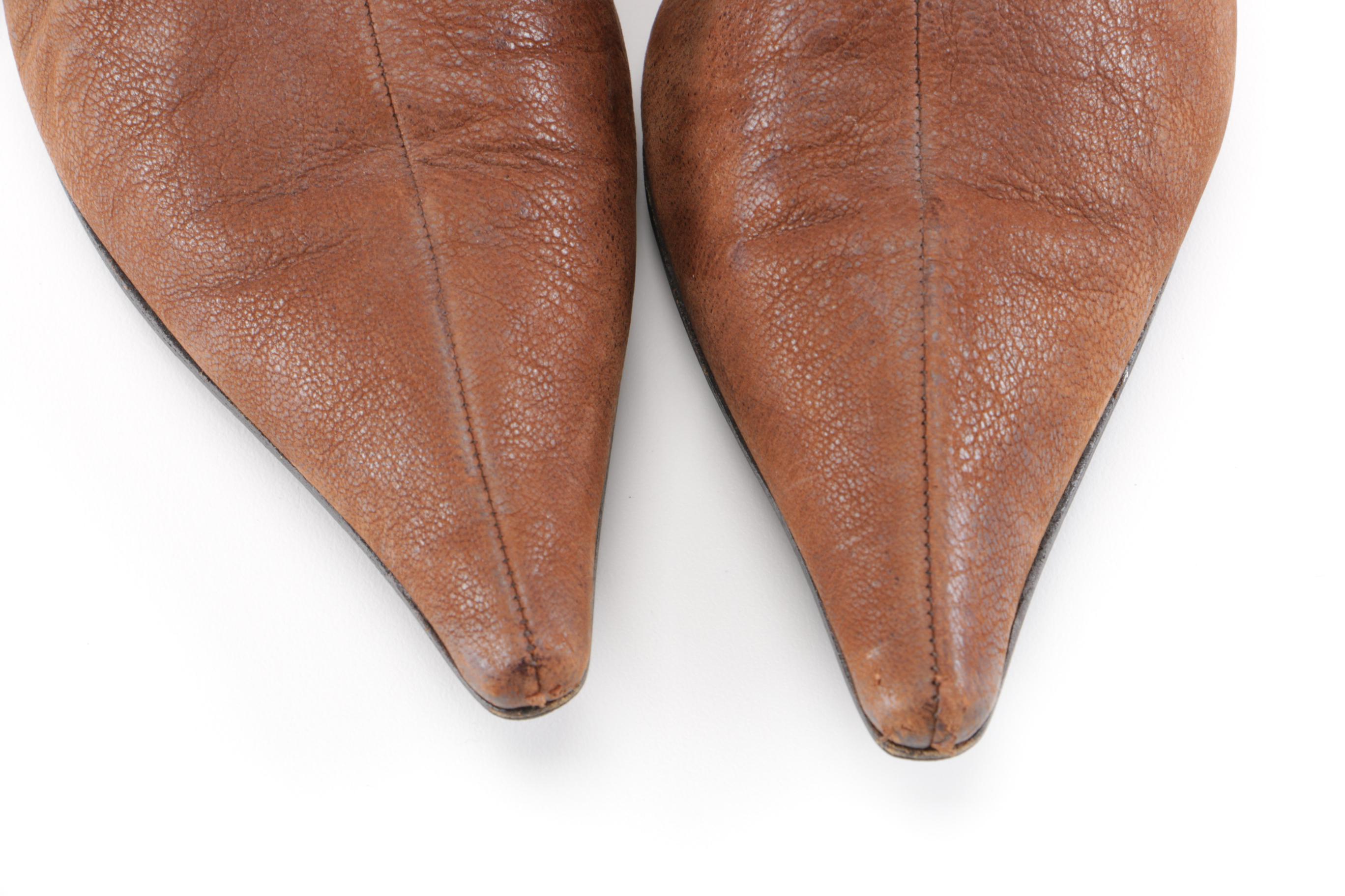 Prada Kitten Heel Boots in Brown Leather