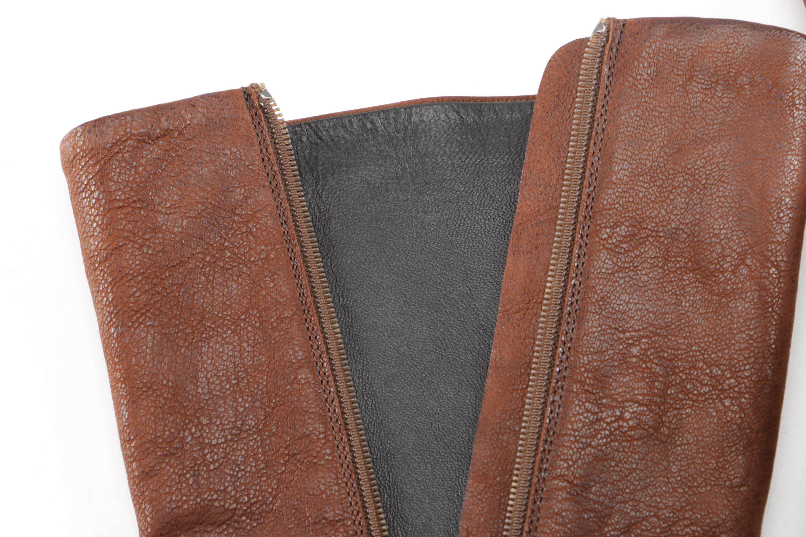 Prada Kitten Heel Boots in Brown Leather