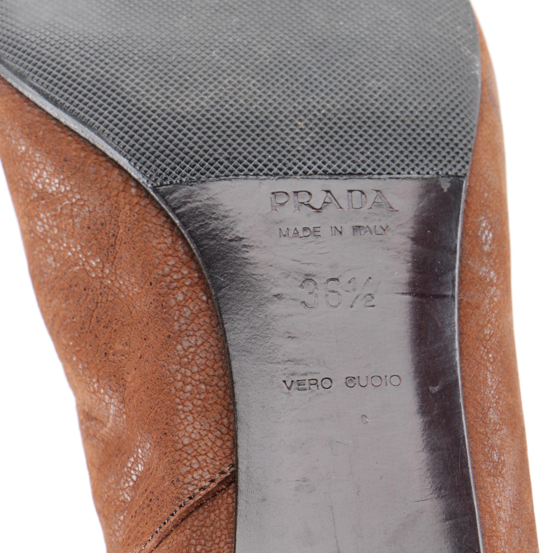 Prada Kitten Heel Boots in Brown Leather