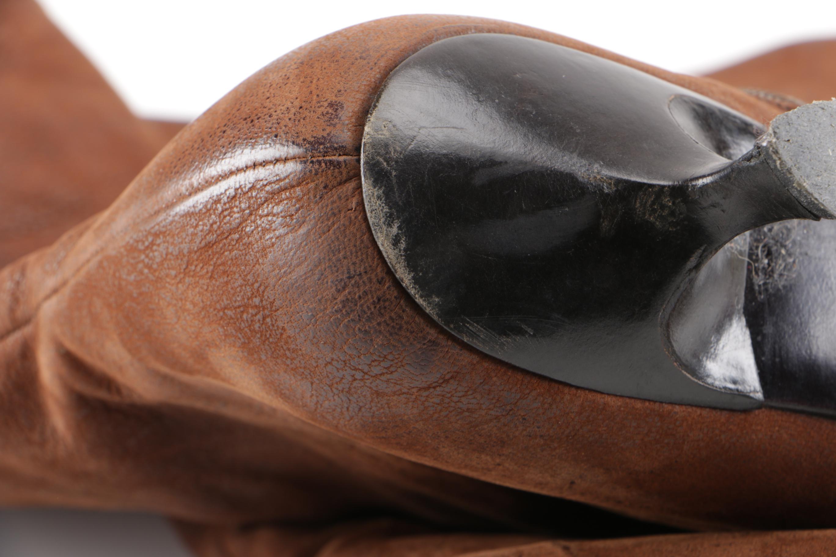 Prada Kitten Heel Boots in Brown Leather