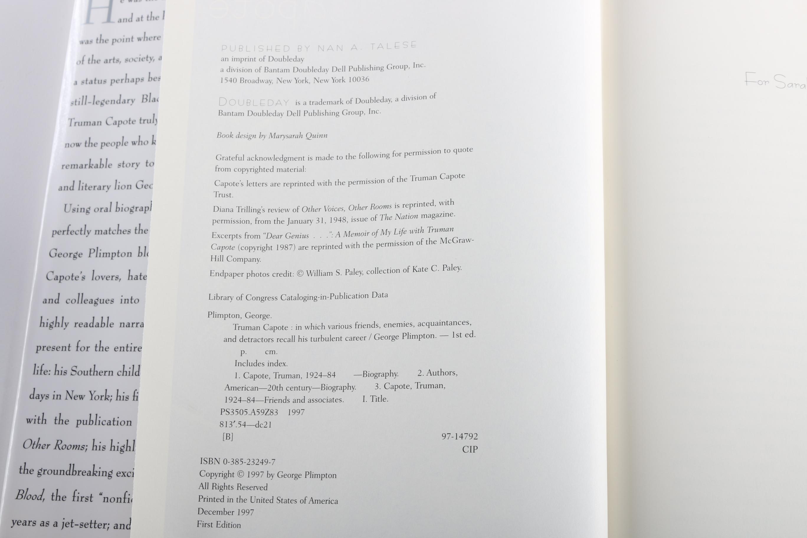 Two First Edition Truman Capote Books