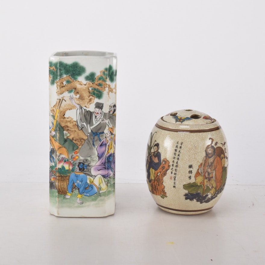 Pair of Hand Painted Chinese Vases