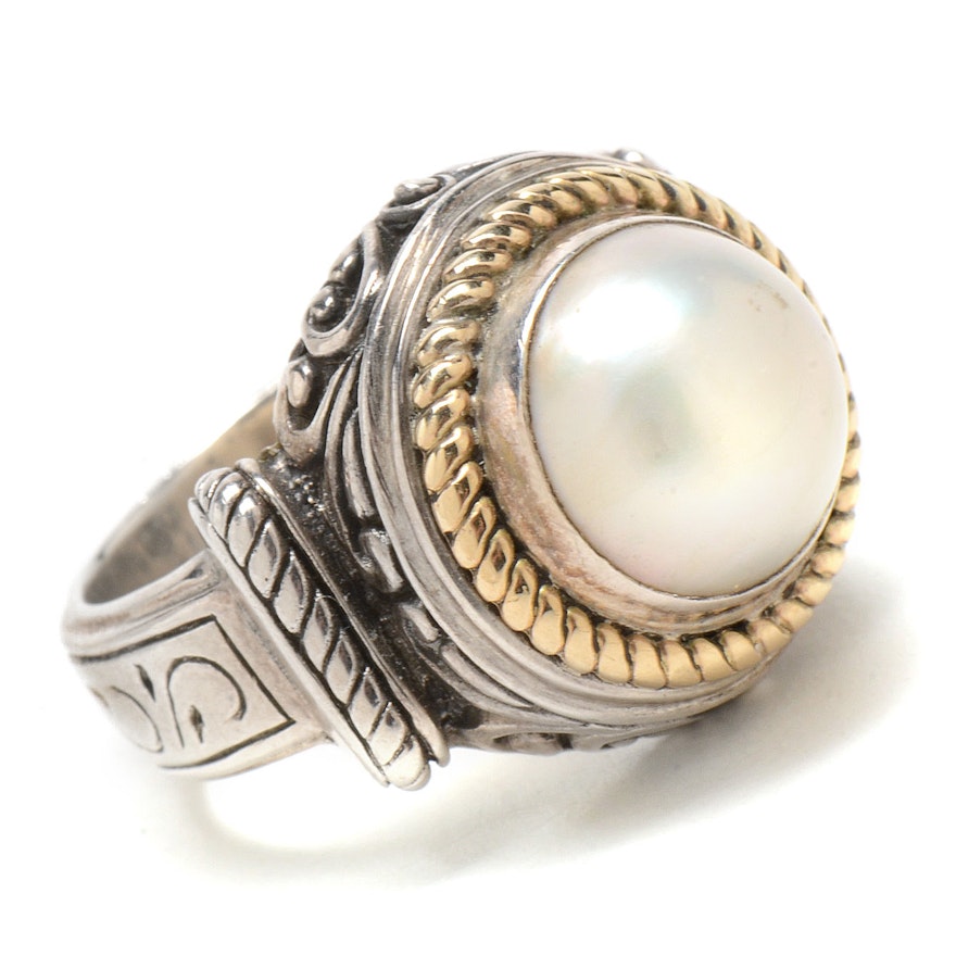 Sterling Silver and 18K Yellow Gold Mabe Pearl Ring
