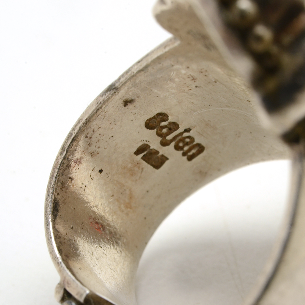 Sajen Sterling Carved Mother of Pearl Cherub Multi-Stone Ring