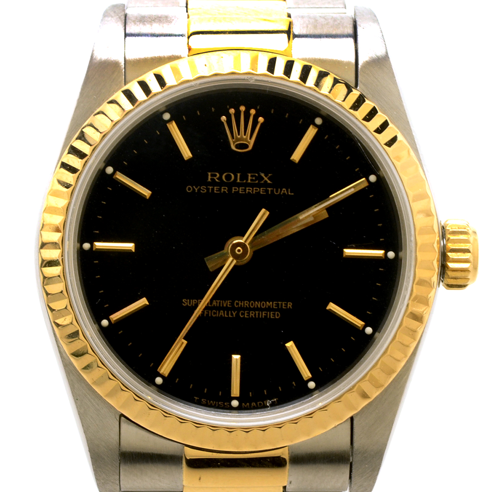 Rolex Oyster Perpetual Mid-Size 18K Gold & Steel Black Automatic