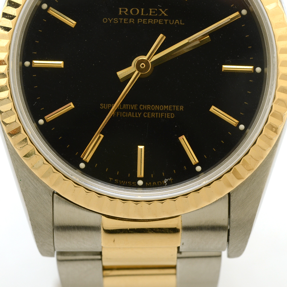 Rolex Oyster Perpetual Mid-Size 18K Gold & Steel Black Automatic