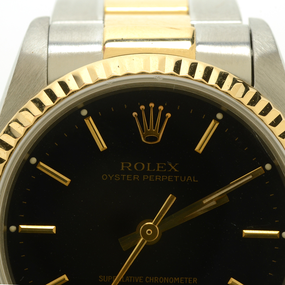 Rolex Oyster Perpetual Mid-Size 18K Gold & Steel Black Automatic