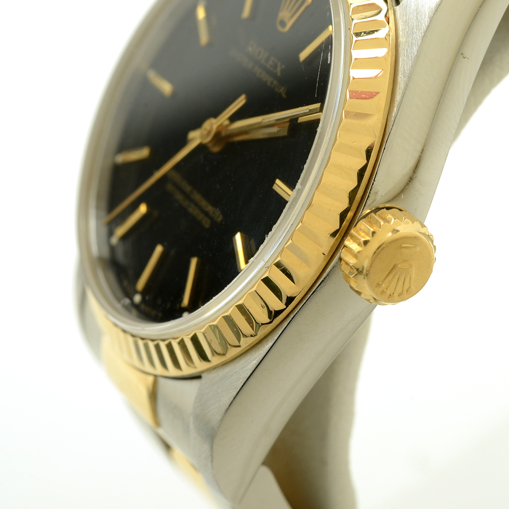 Rolex Oyster Perpetual Mid-Size 18K Gold & Steel Black Automatic