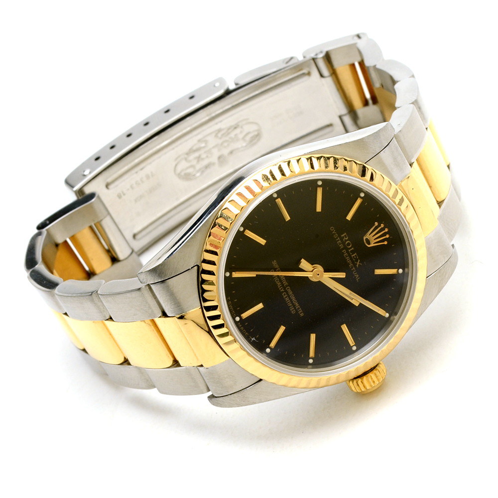 Rolex Oyster Perpetual Mid-Size 18K Gold & Steel Black Automatic