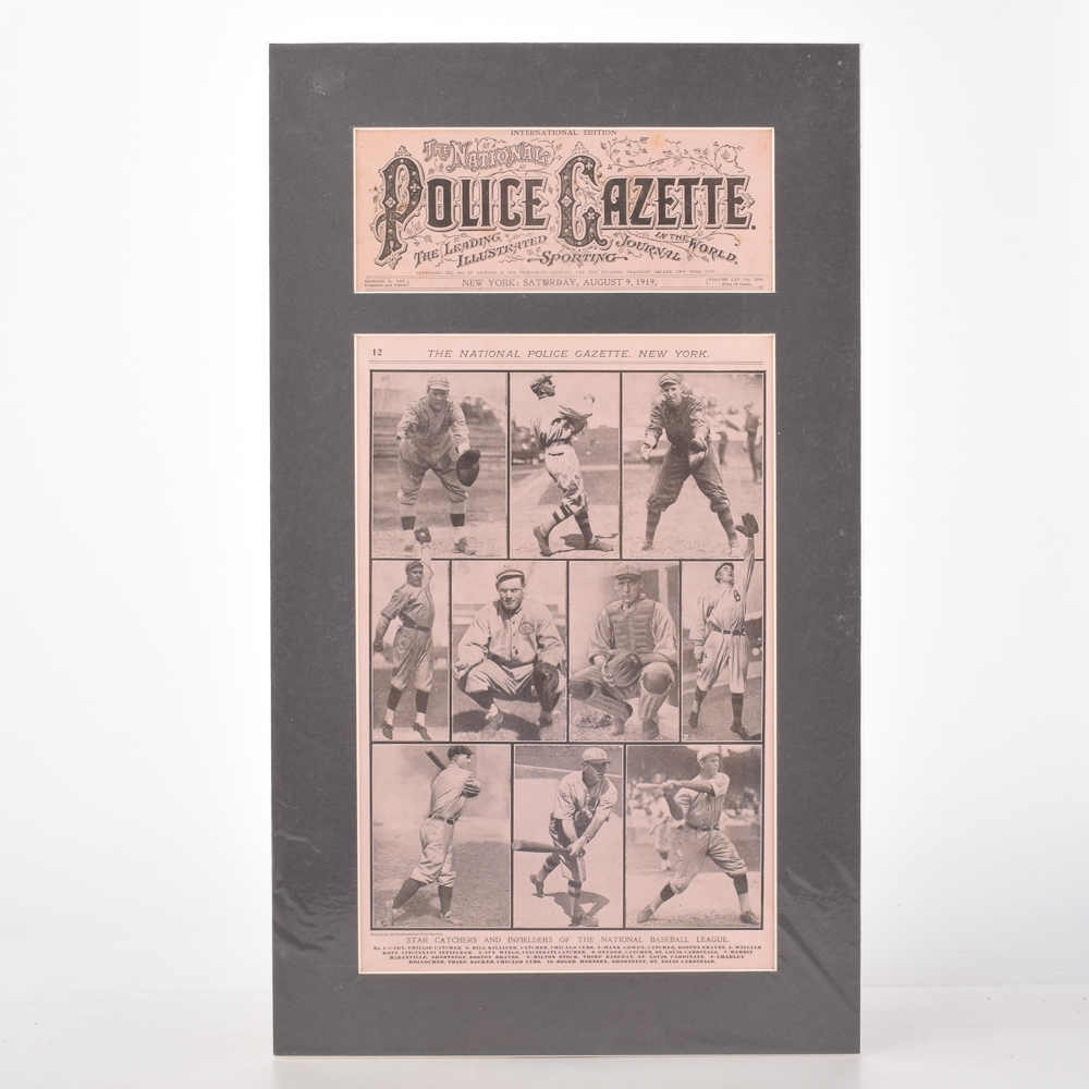 1919 "The National Police Gazette" Newspaper Header and Photo Pages Featuring Rogers Hornsby