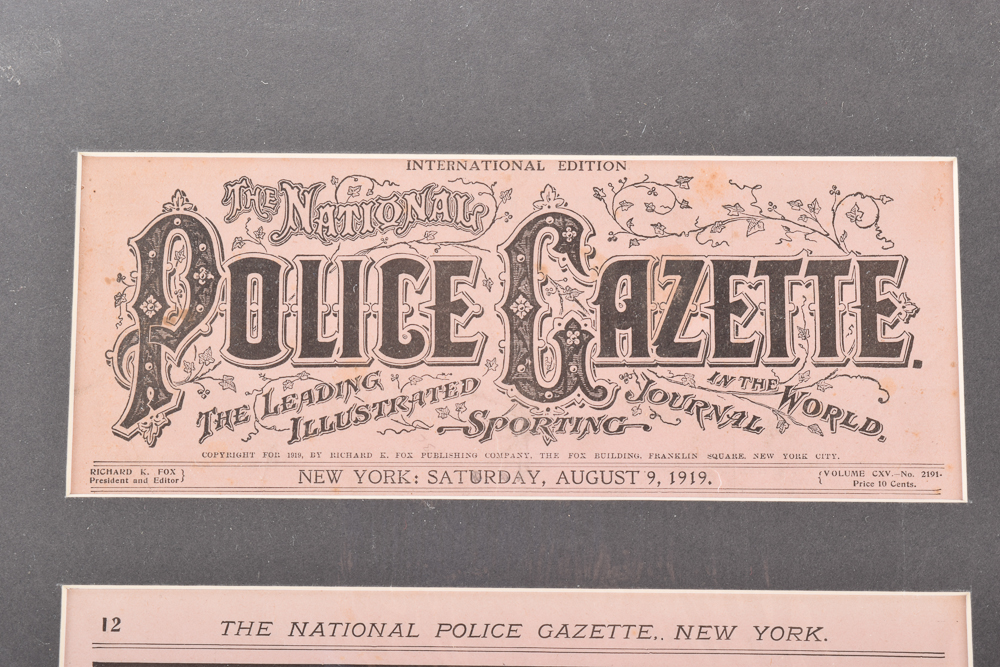 1919 "The National Police Gazette" Newspaper Header and Photo Pages Featuring Rogers Hornsby