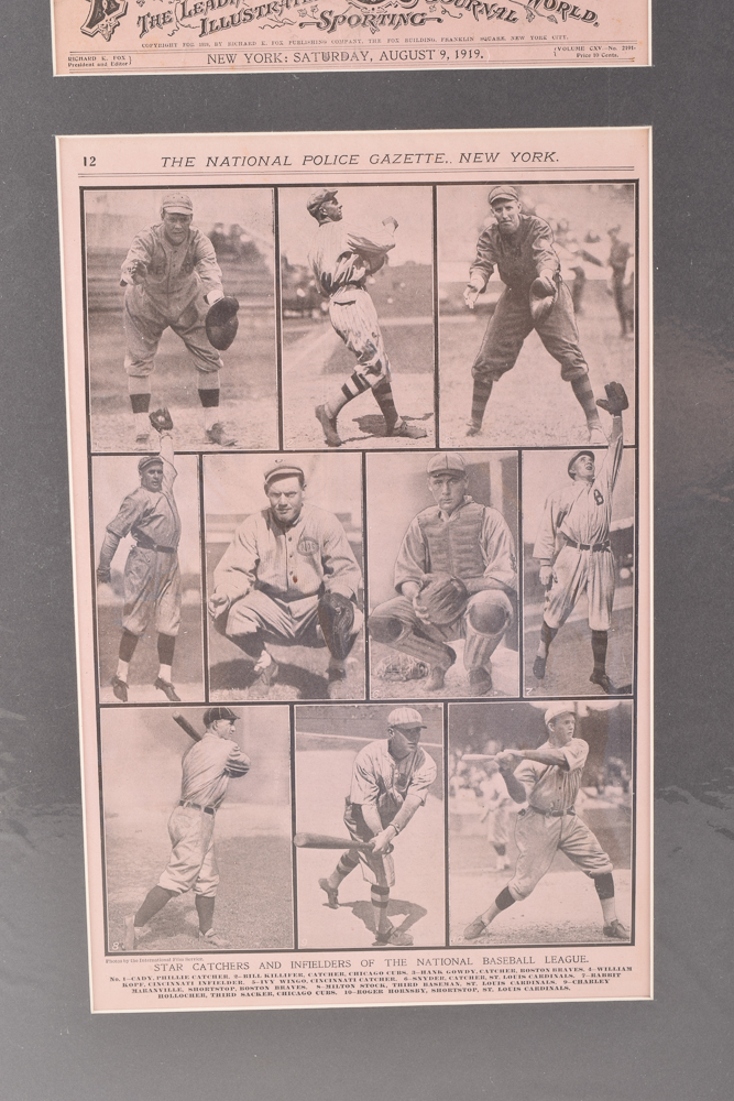 1919 "The National Police Gazette" Newspaper Header and Photo Pages Featuring Rogers Hornsby