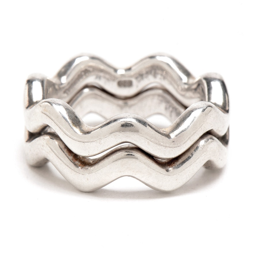 Two Tiffany & Co. Paloma Picasso Sterling Wave Interlocking Rings
