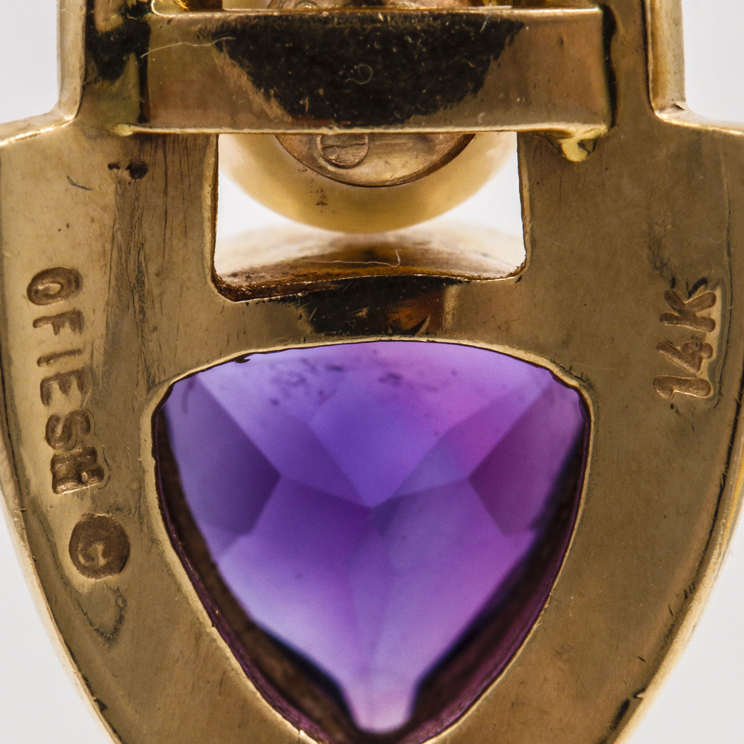 14K Yellow Gold Earrings With Amethyst, Cultured Pearl, and Sapphire