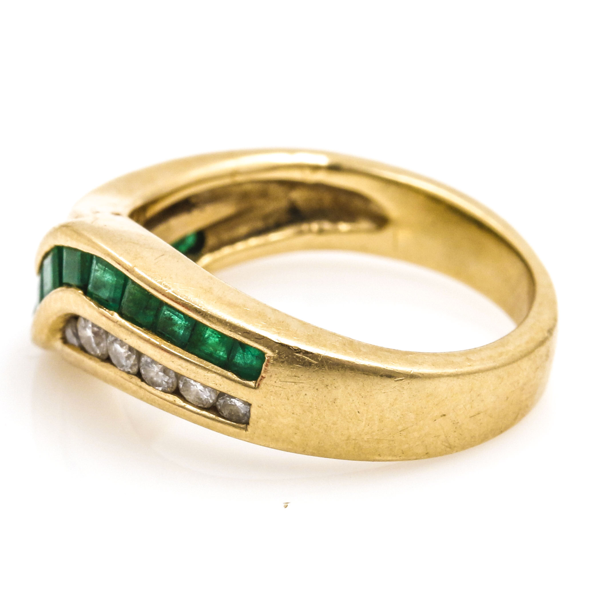 14K Yellow Gold Diamond and Emerald Ring