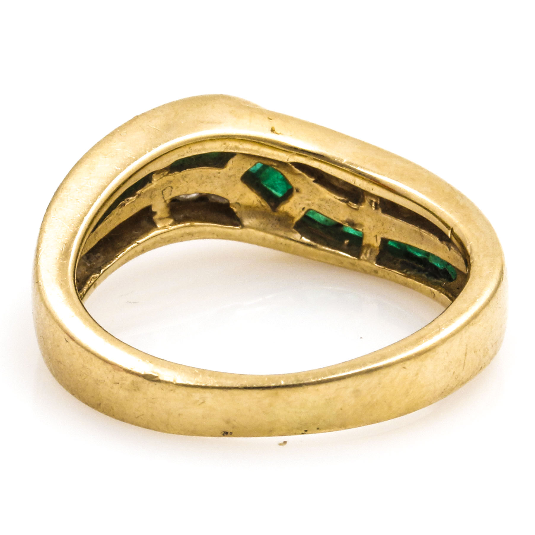 14K Yellow Gold Diamond and Emerald Ring