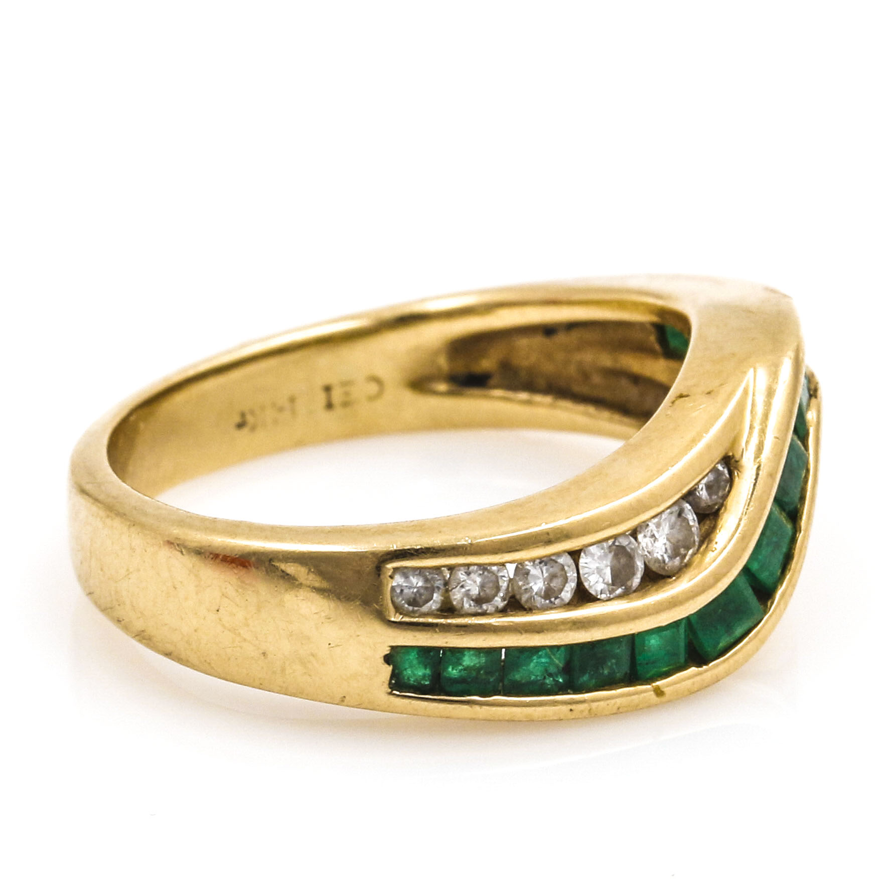 14K Yellow Gold Diamond and Emerald Ring