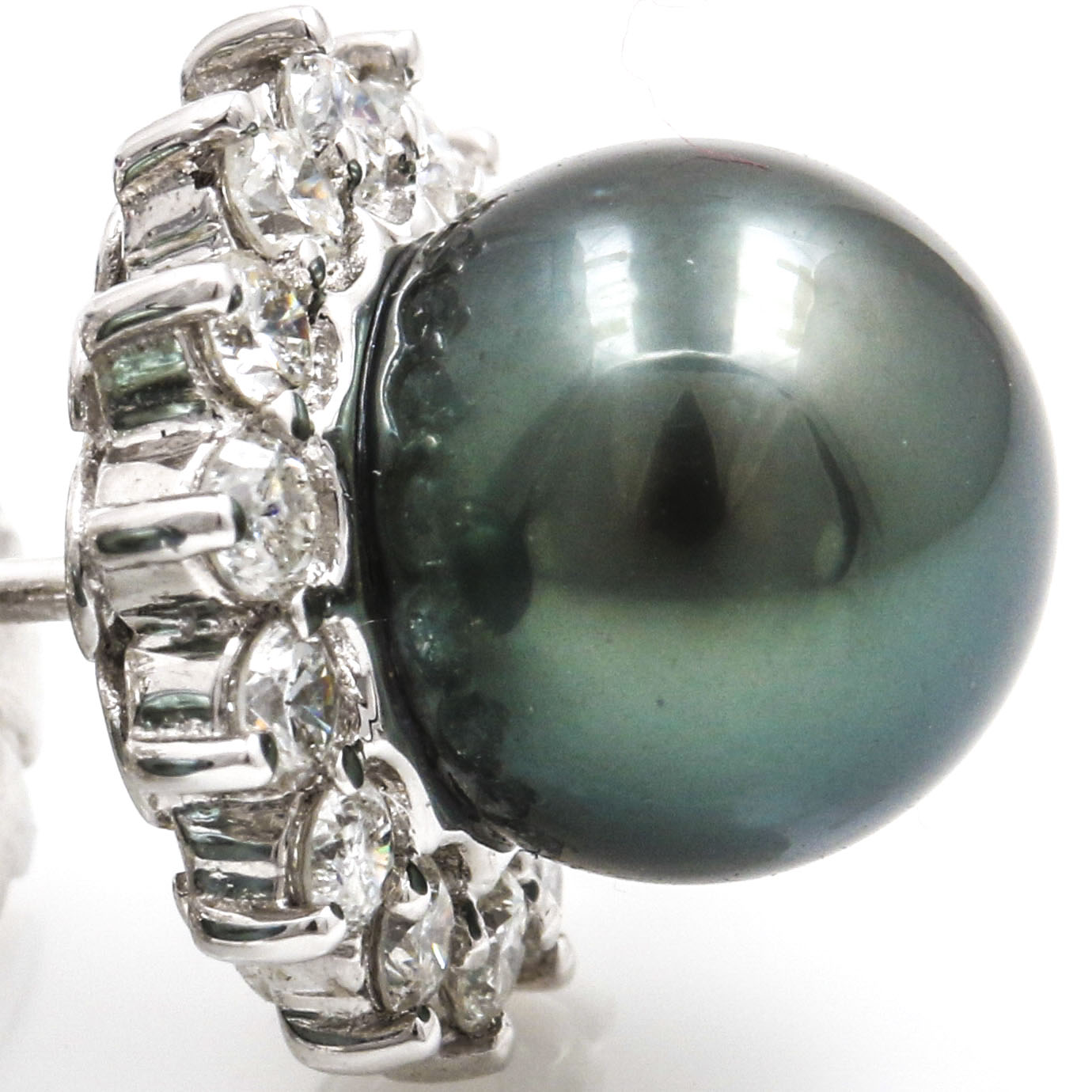 18K White Gold Tahitian Cultured Pearl and Diamond Stud Earrings